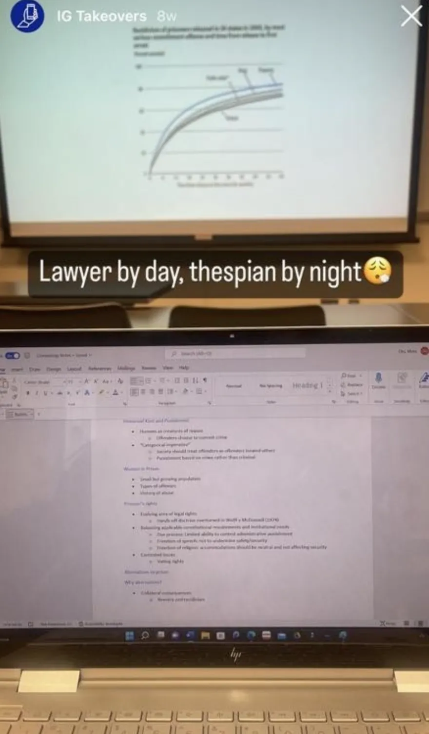 a screenshot from IG stories of a students laptops 