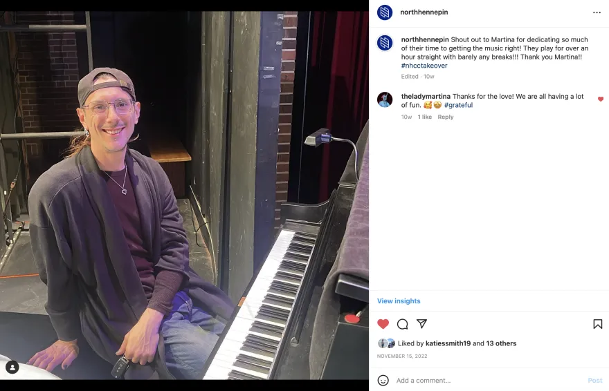 nhcc theater volunteer Martina get's a student shoutout on IG