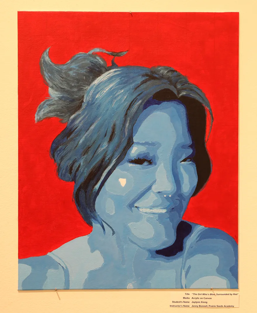 painting of a woman in blue and red
