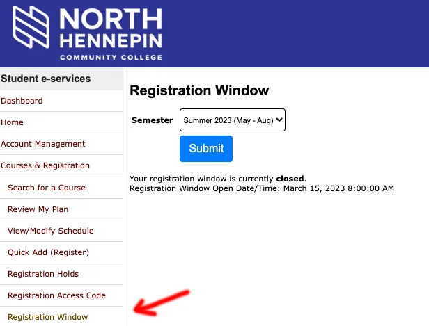 screenshot of eservices registration window tab