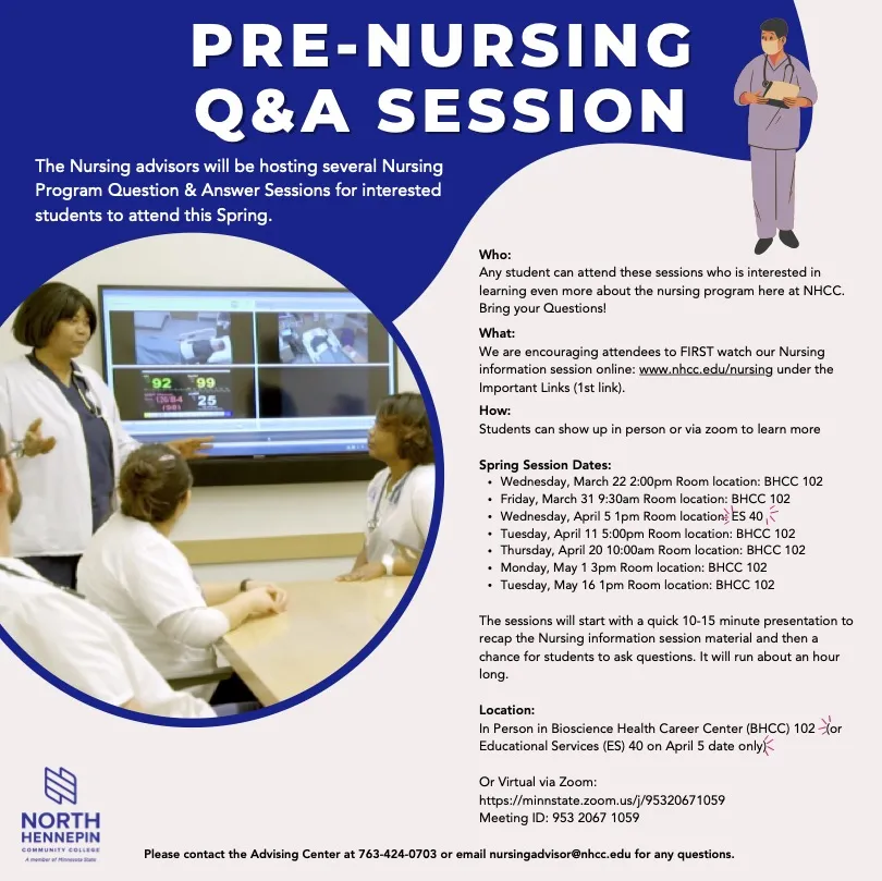 this is a flyer for the pre-nursing Q&A sessions
