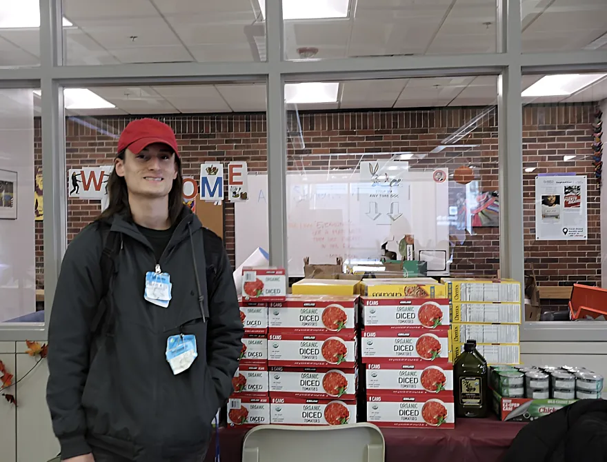 Connor and his large donation at the Food Drive