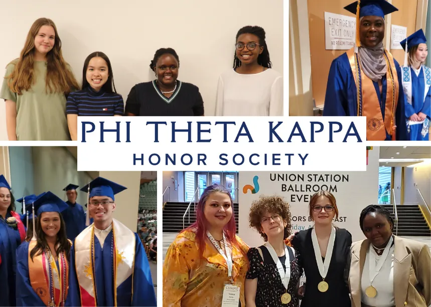 four photos of students with the words phi theta kappa