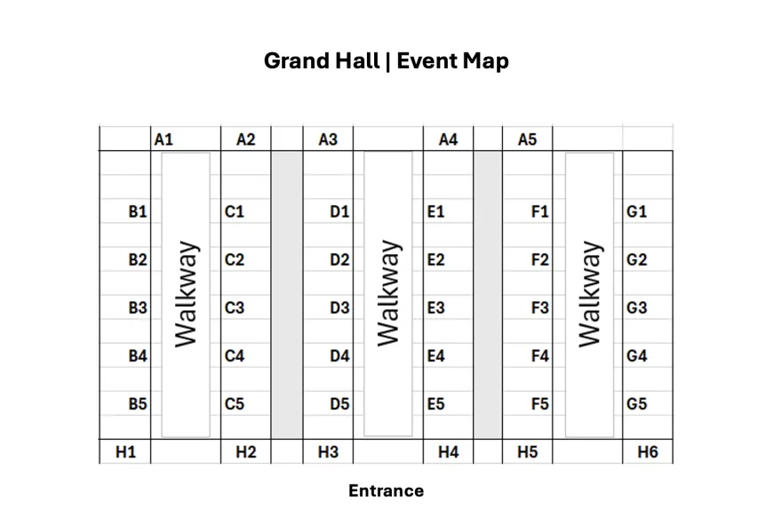 Grand Hall floor plan for the 2024 Business Career Fair 