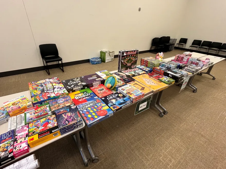toys from toy drive displayed on a table