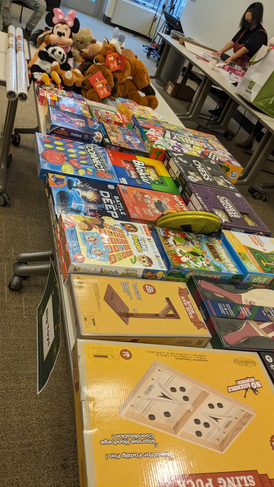 Toys on a table for the toy drive