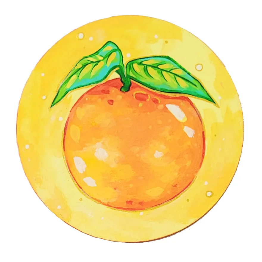 painting of an orange on wood 