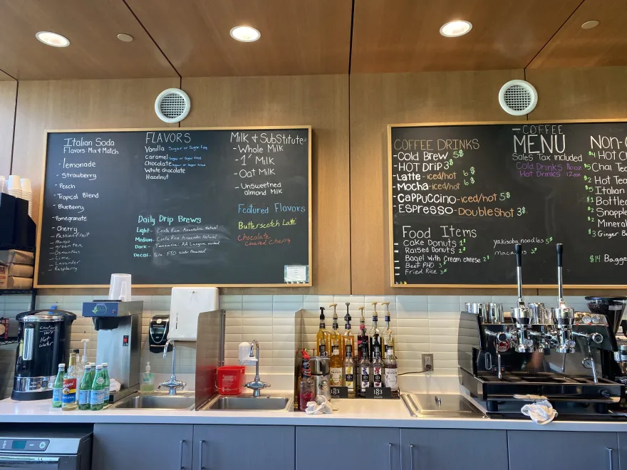 a photo of the menu at NHCC's Coffee Shop