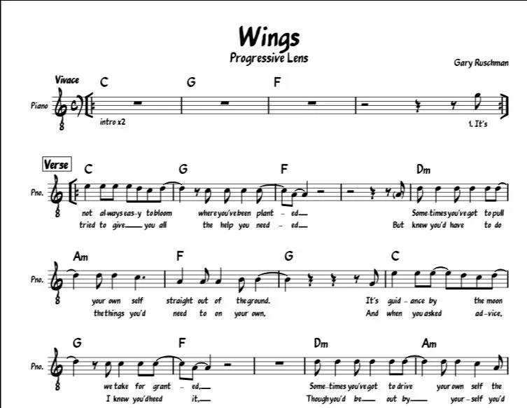a photo of the music notes for a song NHCC faculty, Gary Ruschman wrote.