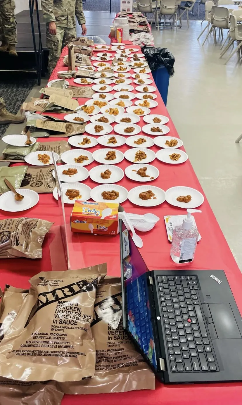 a photo of food samples on little paper plates in the Campus Center for students to try. 