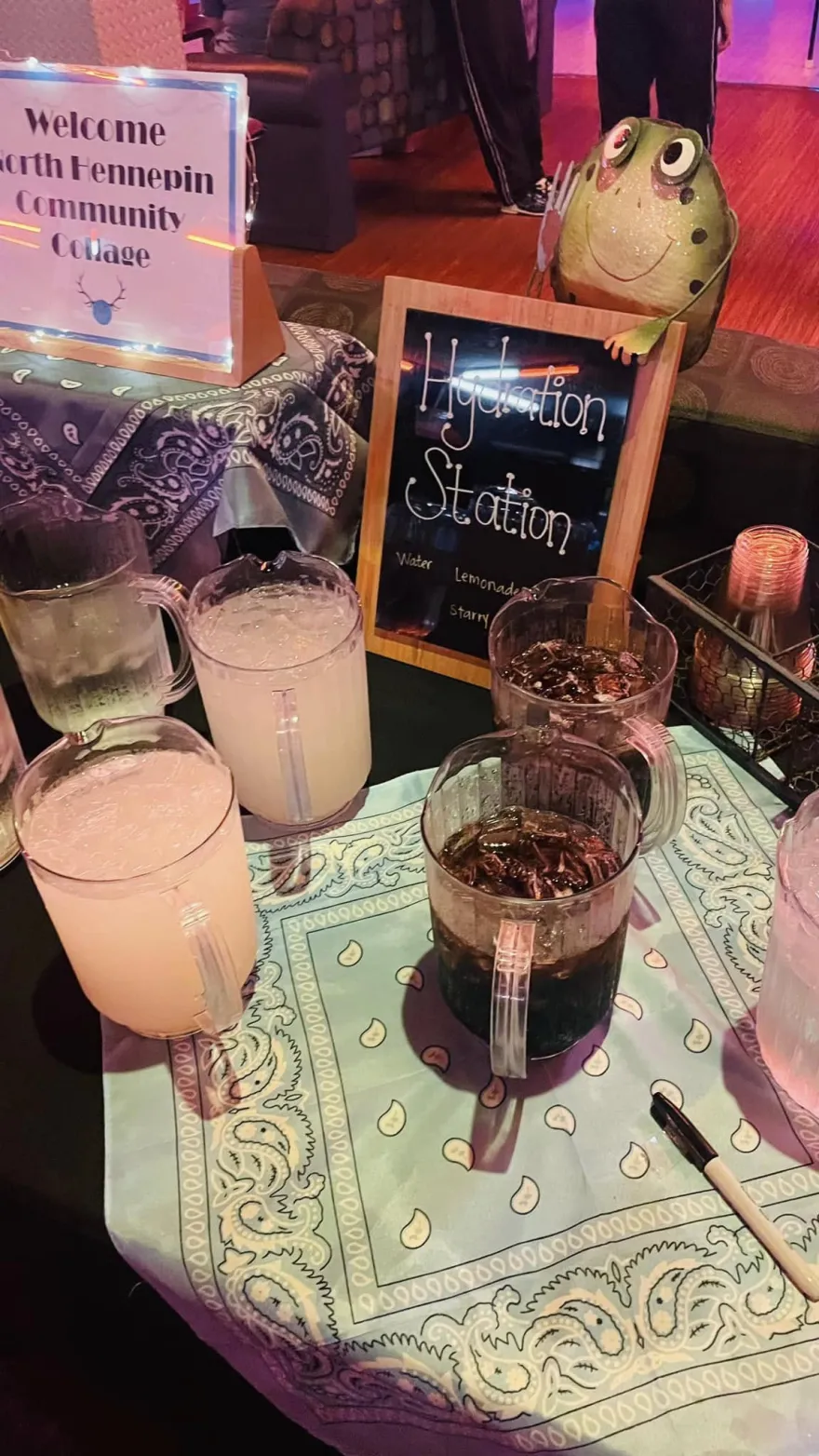 a photo of two lemonade pitchers at the Bowlero Bowling Alley Student Life outing. 