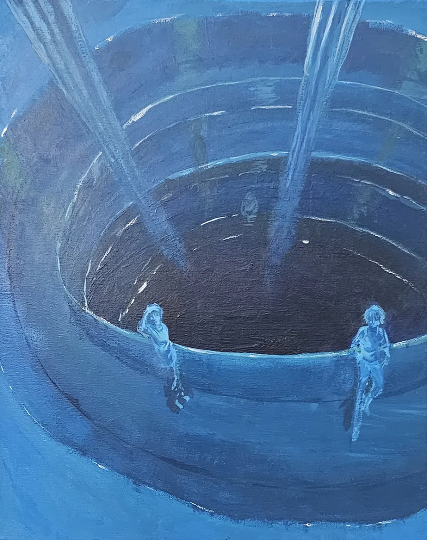 this is a painting by NHCC student, Pha Moua, titled, Spiraling Staircase