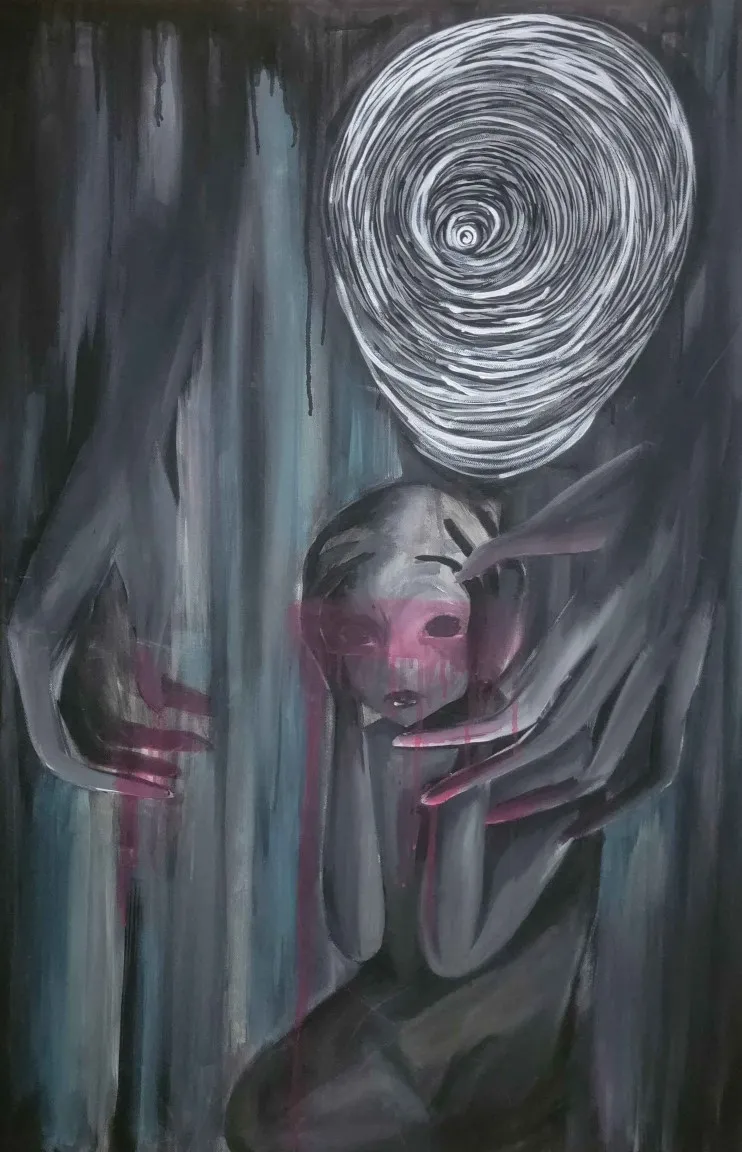NHCC student Savannah Ok, painting, titled, Headache. 