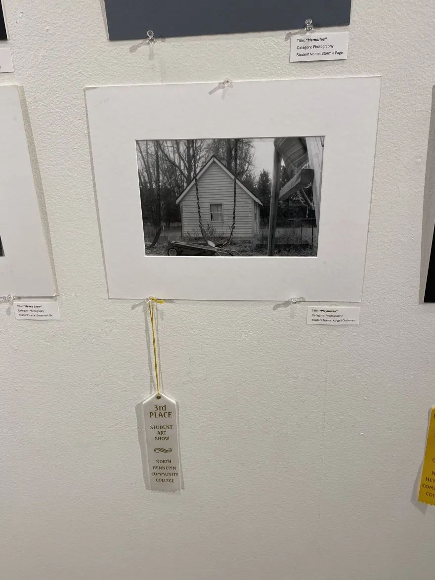 This is a photo of a photographic piece that received a third-place award at the NHCC Student Art Show, titled, “Playhouse.” 