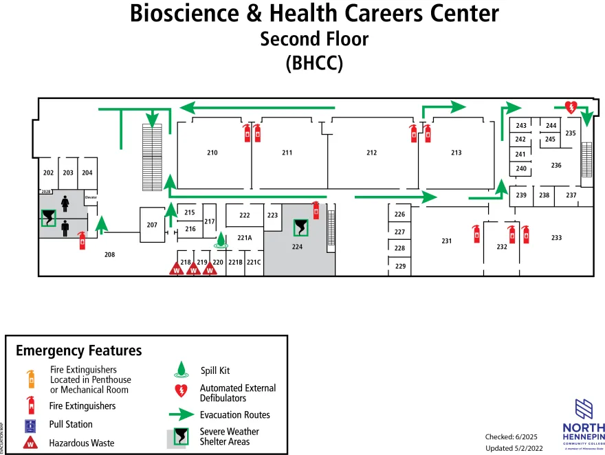 map of BHCC Second Floor
