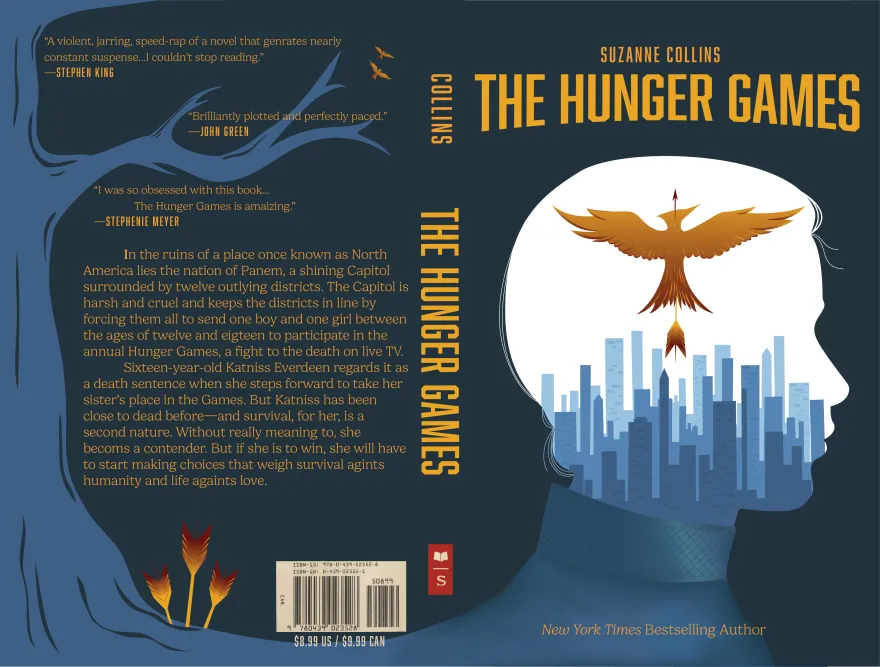 this is a graphic design assignment, book mock up design file of a front and back cover of the book The Hunger Games. 