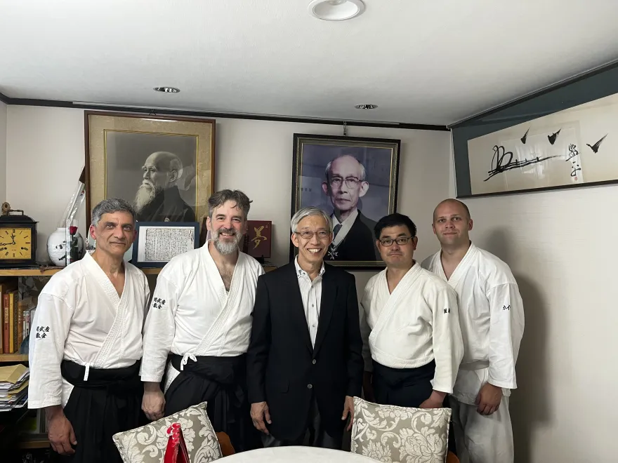 NHCC faculty, Mark Larson and NHCC alumni, Kyle Knutson with the current Grandmaster of Aikido, Moriteru Ueshiba - 3rd Doshu at the Aikikai World Headquarters in Japan.