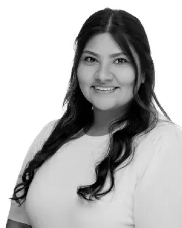 this is a black and white headshot photo of NHCC staff member, Josie Tablas. 