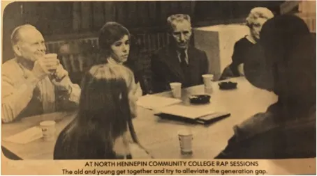 an old photo of six older men and woman at a table drinking coffee