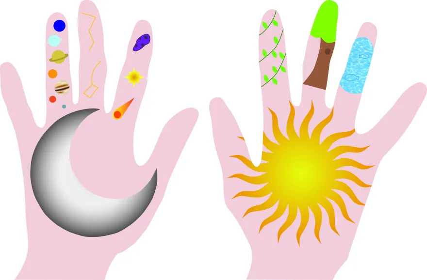 this is a digital illustration, created by NHCC student, Jacquelyn Barry, titled, Celestial Hands made for the 2026 Spring Capstone course