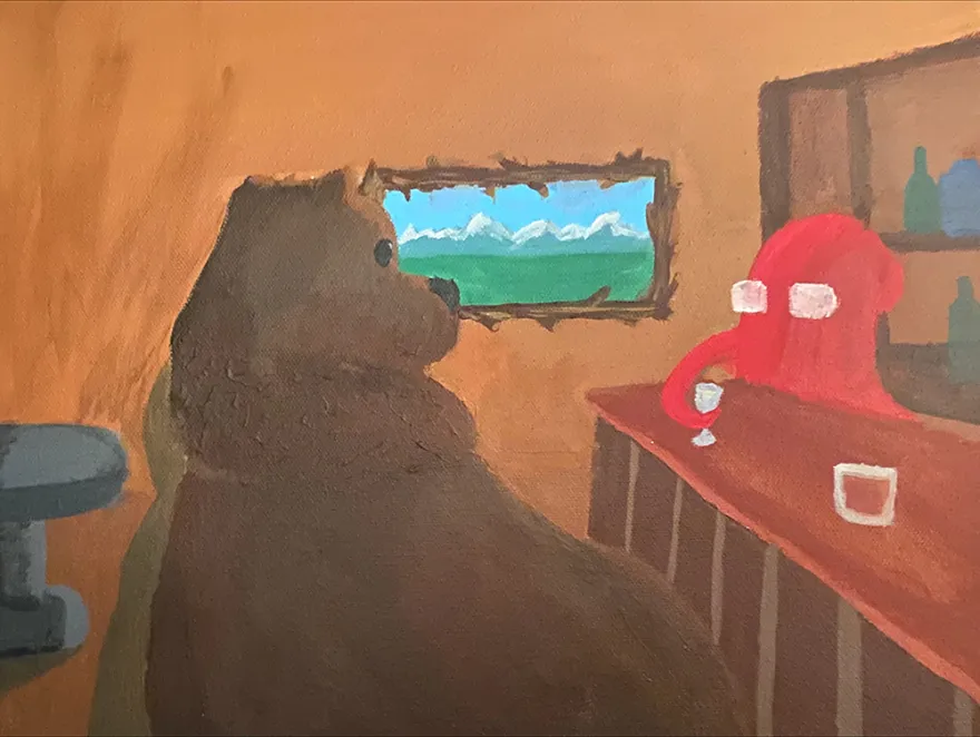 this is a painting created by NHCC student, Lali Vang titled, Out of Water for the Spring 2026 Capstone course.