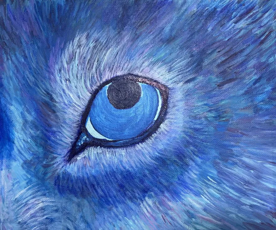this is a painting created by NHCC student, Katelyn Poncin titled, Wolf Eye for the Spring 2026 Capstone course. 