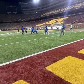 flag football outside at the Huntington Bank Stadium